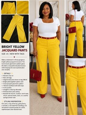 Banana Republic Bright Yellow Jacquard Wide-Leg Pants